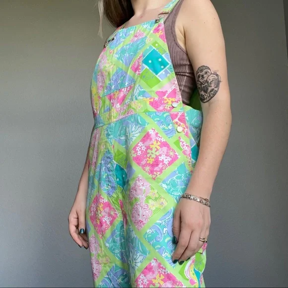 Vintage Lilly Pulitzer Women’s Multicolored Floral Cotton Summer Overalls Sz 8 - Picture 6 of 12
